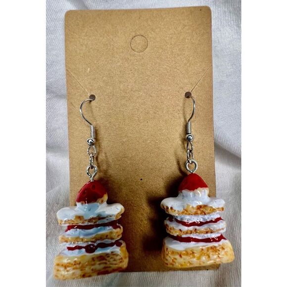 Handmade Dangly Strawberry Cheesecake Earrings - Picture 1 of 4